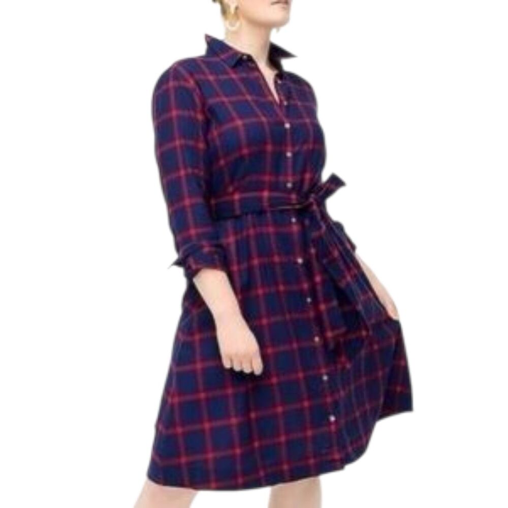 J.Crew BC711 NWT Size 10 Beautiful Red/Blue Plaid Tie-Waist Tartan Shirtdress
